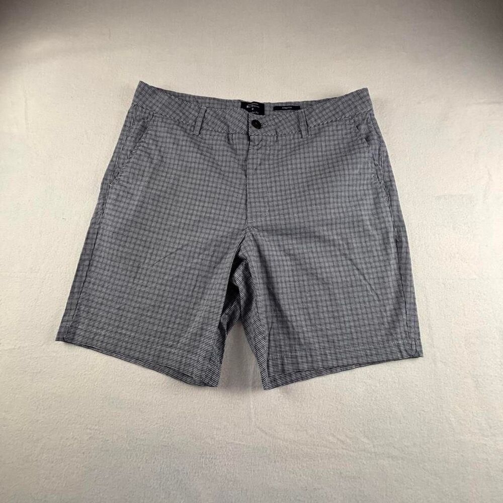 Ben Sherman Mens 34 Navy White Checkered Shorts Regular Fit Stretch Chino